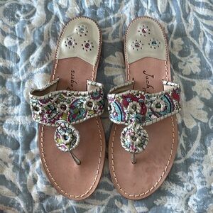 Jack Rogers Women's Multicolor Patterned Leather Thong Sandals